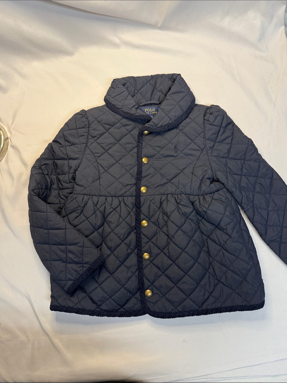 Polo by Ralph Lauren Quilted Navy Girls' Puffer Jacket with Gold Buttons